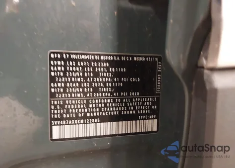 2019 Volkswagen Tiguan 2.0T Sel Premium/2.0T Sel Premium R-Line z USA, uszkodzony, nr VIN 3VV4B7AX8KM122865